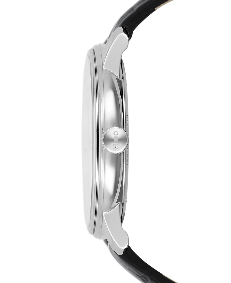 Mido Men's Swiss Automatic Baroncelli Iii Heritage Black Leather Strap Watch 39mm