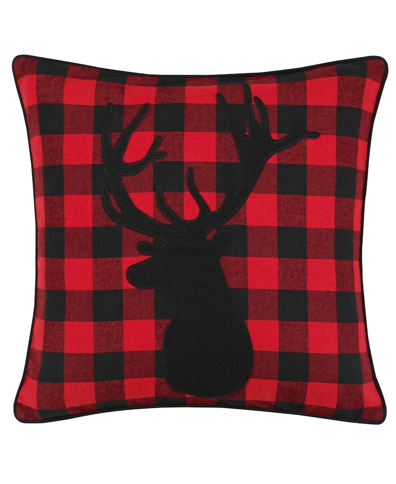 Eddie Bauer Cabin Plaid Stag Head Cotton Yarn Dye Flannel Reversible Decortive Pillow, 20" x 20"