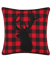 Eddie Bauer Cabin Plaid Stag Head Cotton Yarn Dye Flannel Reversible Decortive Pillow, 20" x 20"