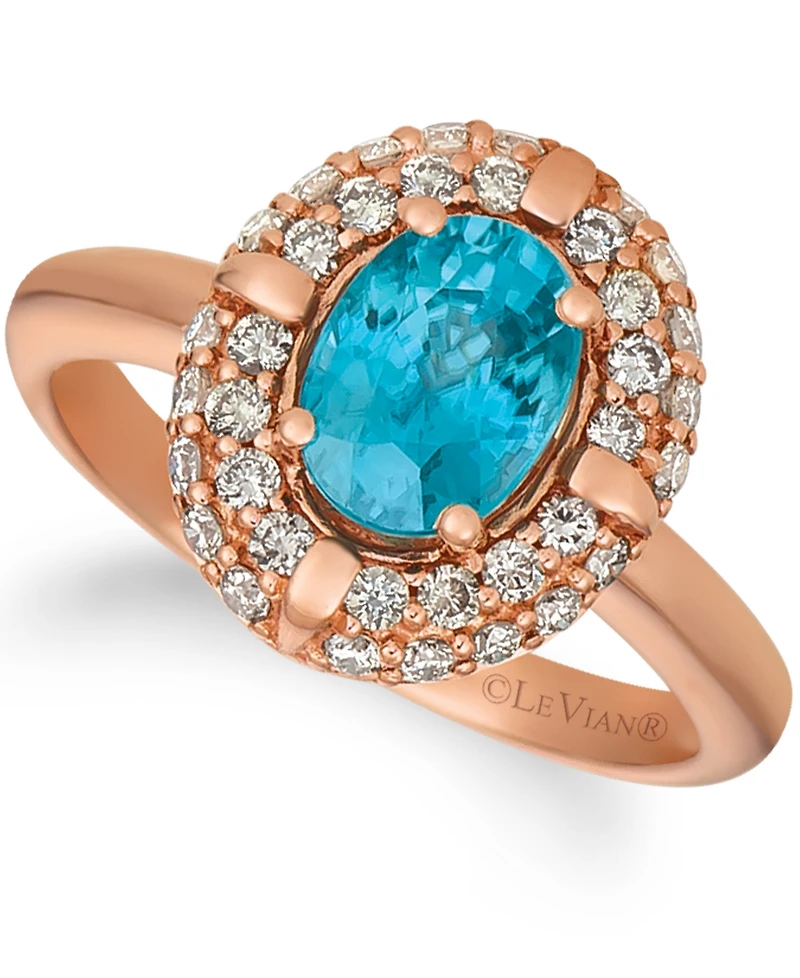 Le Vian Blue Zircon (1 1/4 ct.t.w.) and Nude Diamonds (5/8 ct.t.w.) Ring set in 14k rose gold