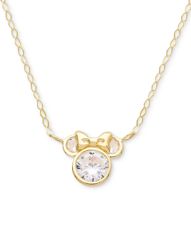 Disney Children's Cubic Zirconia Minnie Mouse 15" Pendant Necklace in 14k Gold