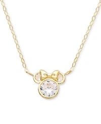 Disney Children's Cubic Zirconia Minnie Mouse 15" Pendant Necklace in 14k Gold