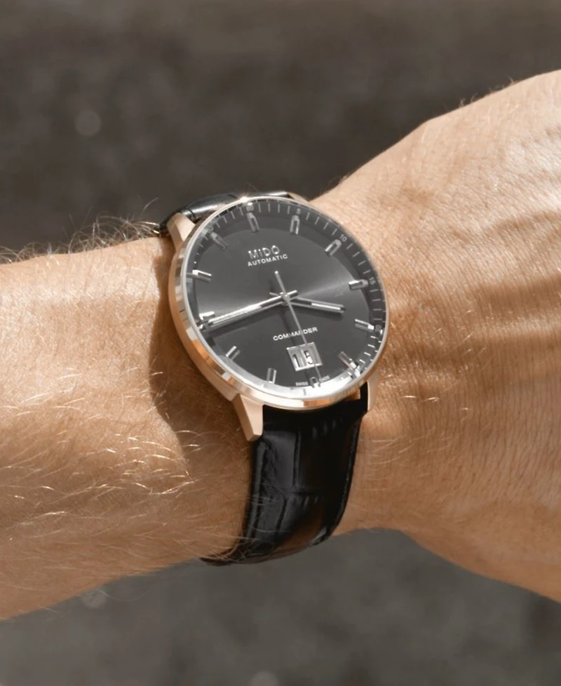 Mido Men's Swiss Automatic Commander Ii BigDate Black Leather Strap Watch 42mm