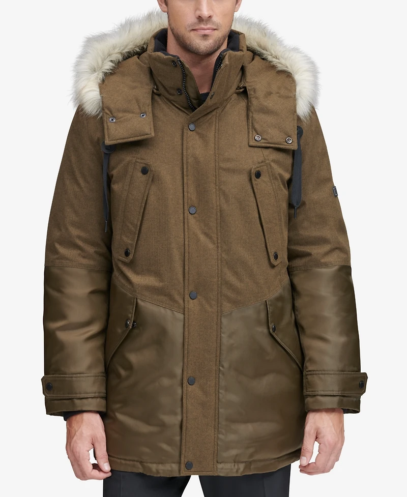 Marc New York Men's Mixed-Media Parka with Removable Hood