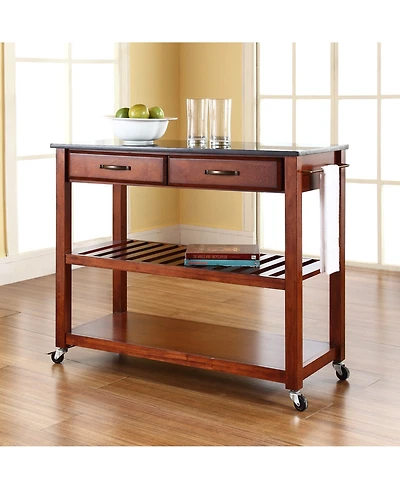 Solid Granite Top Kitchen Cart Island With Optional Stool Storage