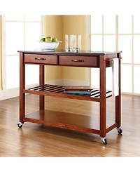 Solid Granite Top Kitchen Cart Island With Optional Stool Storage