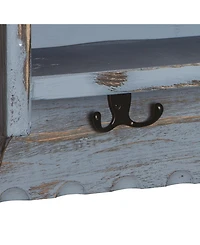 Country Cottage Coat Hooks and Bench Set,Blue Antique Finish
