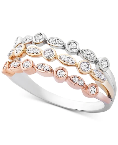 Wrapped Diamond Tricolor Triple Band Ring (1/4 ct. t.w.) 14k Gold, White & Rose Created for Macy's