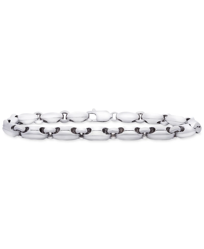 Men's Polished Rounded Link Bracelet in Sterling Silver
