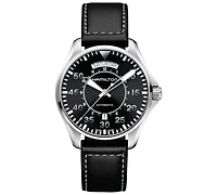 Hamilton Men's Swiss Automatic Khaki Pilot Black Leather Strap Watch 42mm