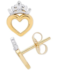 Disney Children's Tiara Heart Stud Earrings in 14k Gold