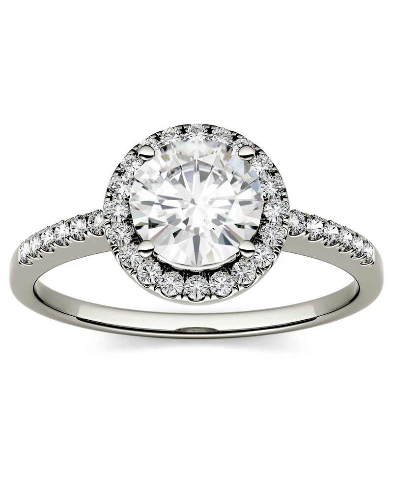 Moissanite Round Halo Ring (1-1/3 ct. t.w. Diamond Equivalent) 14k Gold or White Rose
