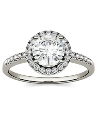 Moissanite Round Halo Ring (1-1/3 ct. t.w. Diamond Equivalent) 14k Gold or White Rose