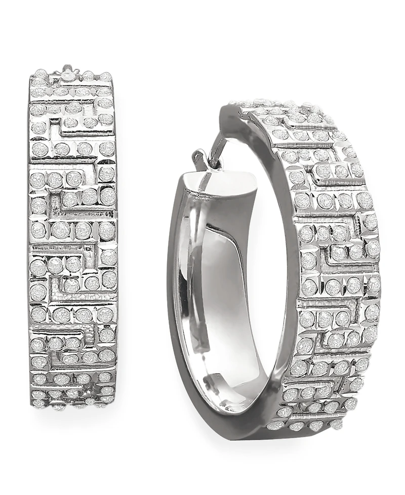 Sterling Silver Earrings, Diamond Accent Greek Key Hoop Earrings