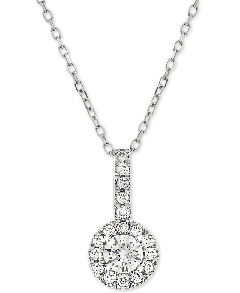 Diamond Halo Adjustable Pendant Necklace (1/3 ct. t.w.) in 14k White Gold