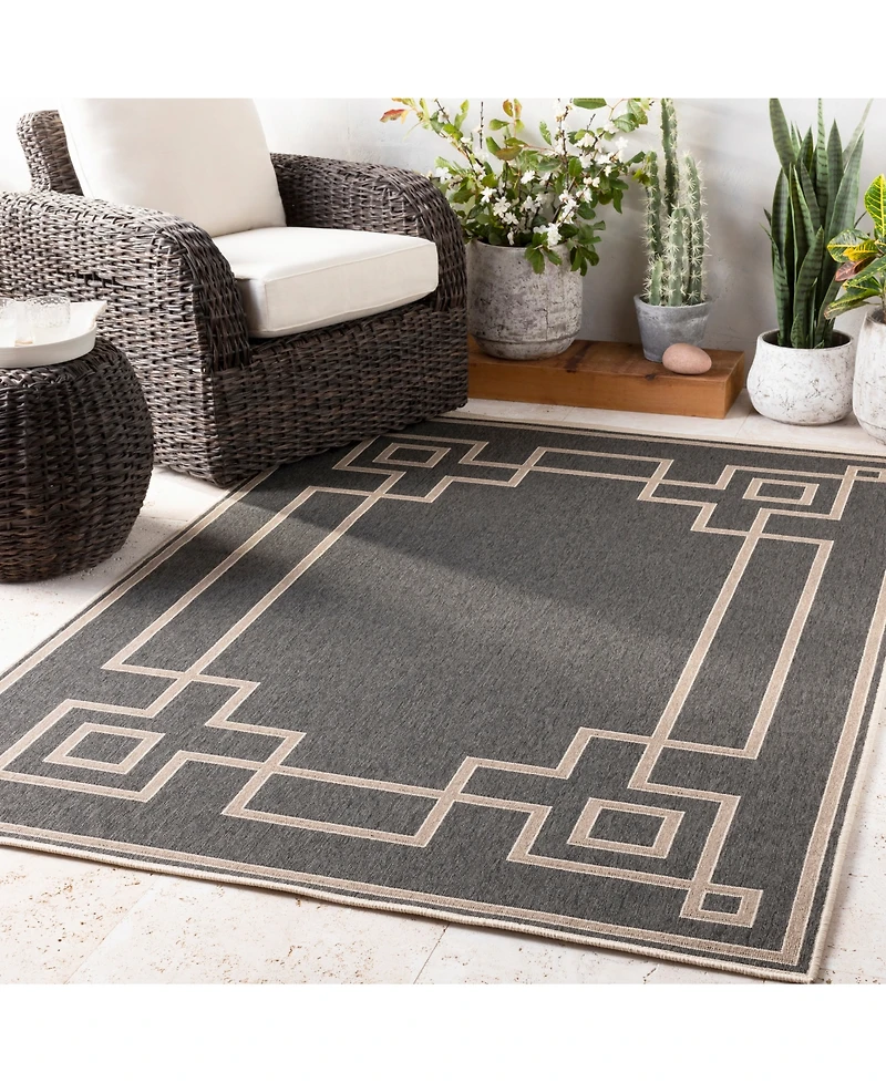 Livabliss Alfresco Alf-9630 Black 8'9" Round Area Rug, Indoor/Outdoor