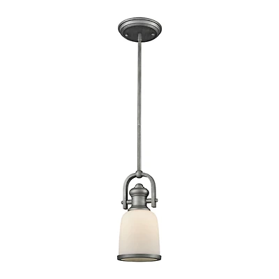 Brooksdale 1 Light Pendant in Weathered Zinc with White Glass