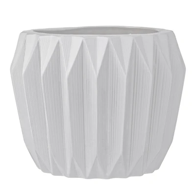 Round Stoneware Fluted Planter, Matte White