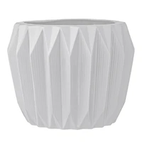 Round Stoneware Fluted Planter, Matte White