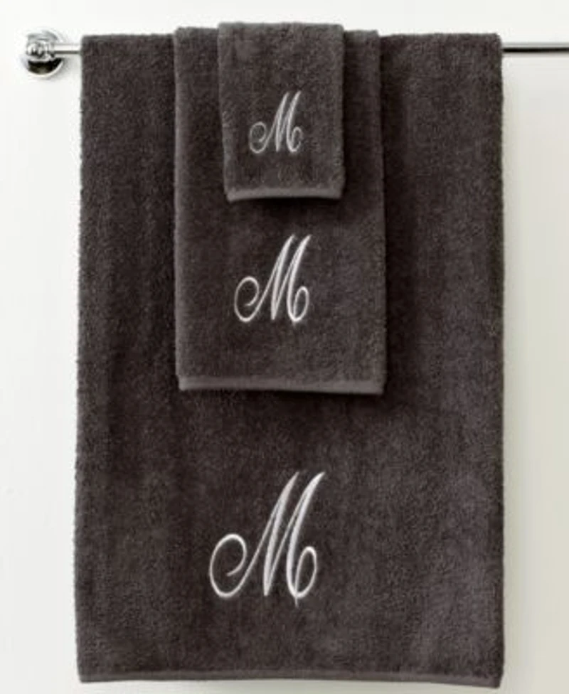 Avanti Monogram Initial Script Granite Silver Bath Towels