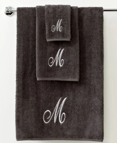 Avanti Monogram Initial Script Granite Silver Bath Towels