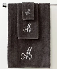 Avanti Monogram Initial Script Granite Silver Bath Towels