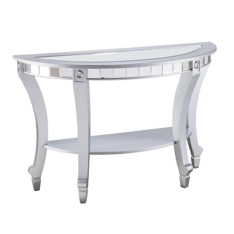 Pennsbury Glam Mirrored Demilune Console Table