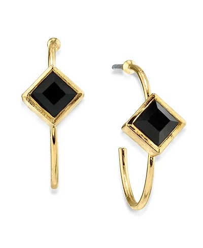 2028 14K Gold-tone Diamond Shape Crystal Open Hoop Stainless Steel Post Small Earrings