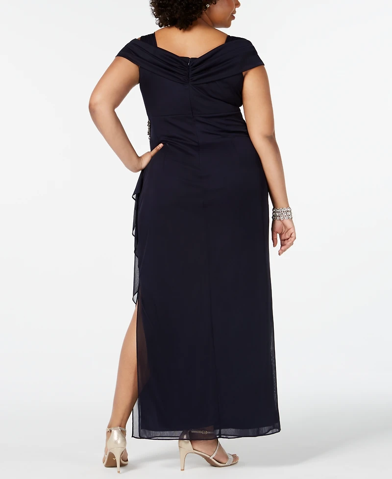 Alex Evenings Plus Size Embellished Cold-Shoulder Gown