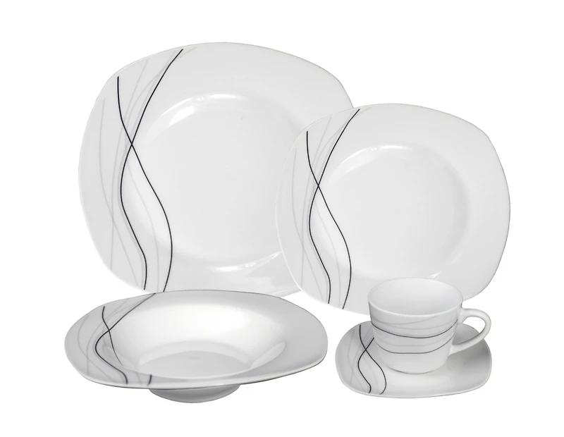 Lorren Home Trends Porcelain 20 Piece Square Dinnerware Set Service for 4