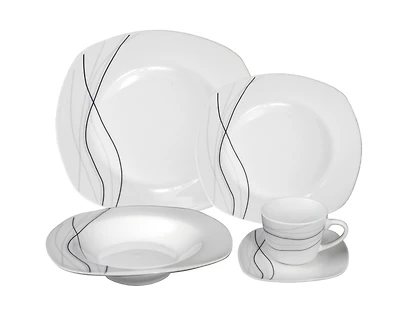 Lorren Home Trends Porcelain 20 Piece Square Dinnerware Set Service for 4