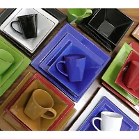 Lorren Home Trends 16 Piece Square Beaded Stoneware Dinnerware set, Service for 4
