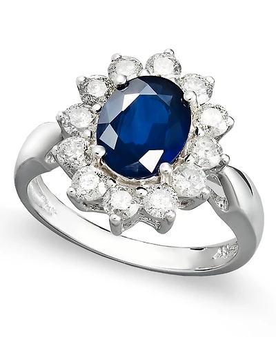 14k White Gold Ring, Sapphire (2-1/5 ct. t.w.) and Diamond (1 Oval Ring