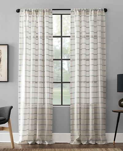 Twill Stripe Anti-Dust Linen Blend Sheer Curtain Panel