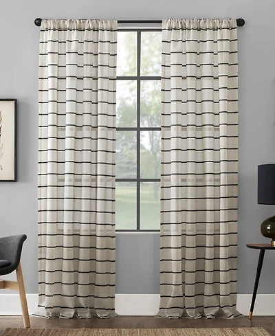 Twill Stripe Anti-Dust Linen Blend Sheer Curtain Panel