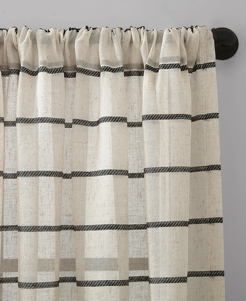 Twill Stripe Anti-Dust Linen Blend Sheer Curtain Panel