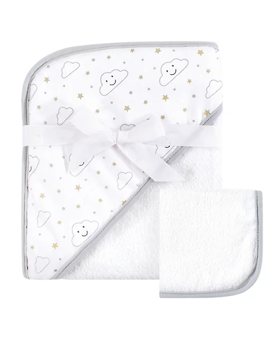 Hudson Baby Unisex Plush Cotton Hooded Drying Robe with Matching Cleansing Cloth