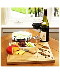 Picnic at Ascot Celtic Bamboo Cheese Board with Ceramic Dish and 3 Cheese Tools