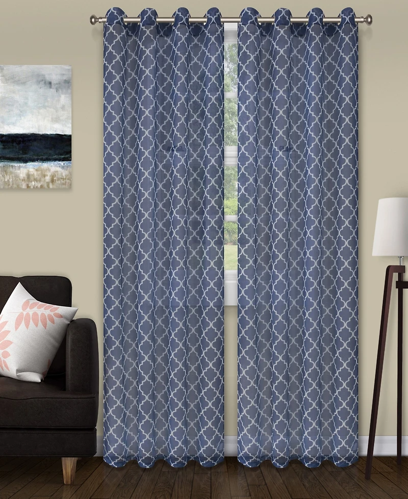 Superior Lightweight Trellis Sheer Curtain Panels, (2), 52" x 108"
