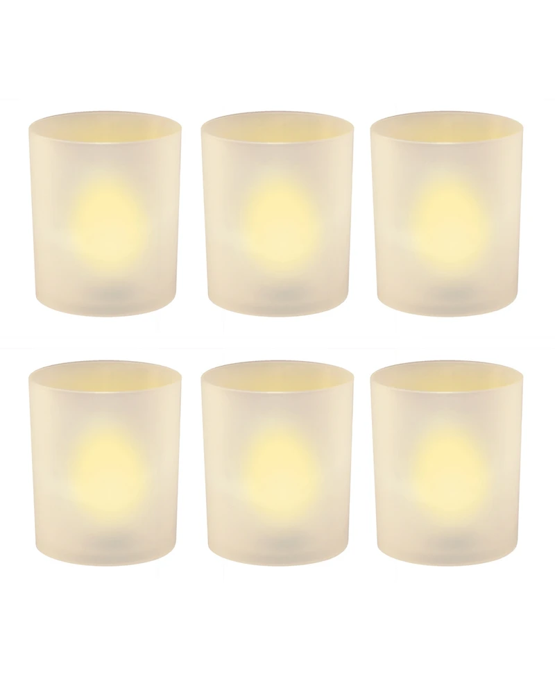 Lumabase Set of 6 Flickering Amber Led Lights in Frosted Votive Holders Cups