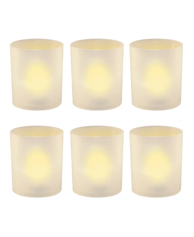 Lumabase Set of 6 Flickering Amber Led Lights in Frosted Votive Holders Cups