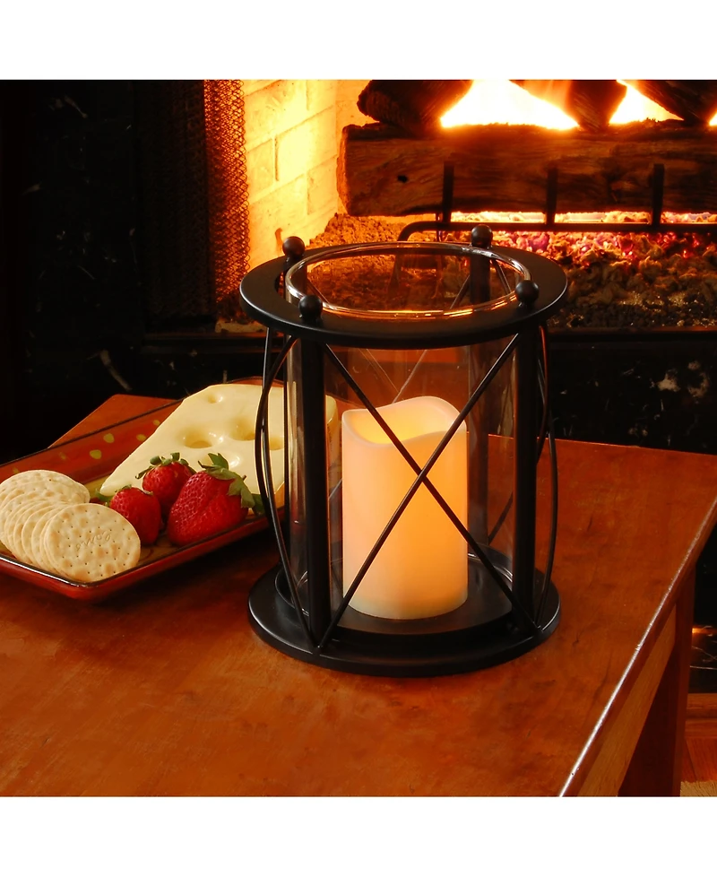 Lumabase Black Round Criss Cross Metal Lantern with Led Candle