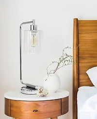 Simple Designs Bronson Antique Style Industrial Iron Lantern Desk Lamp with Glass Shade
