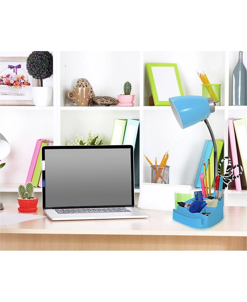 Limelight's Gooseneck Organizer Desk Lamp with iPad Tablet Stand Book Holder and Charging Outlet