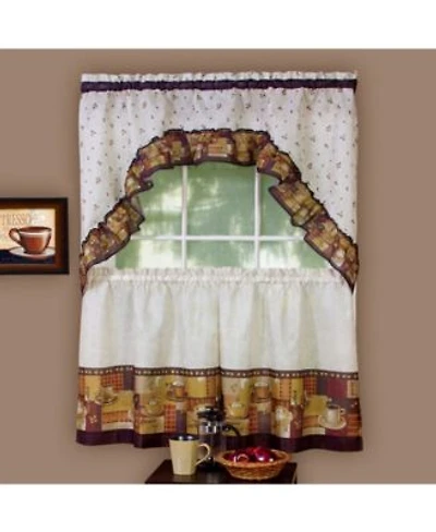 Achim Coffee Printed Tier Swag Window Curtain Sets