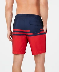 Club Room Men's Quick-Dry Performance Colorblocked Stripe 7" Swim Trunks, Created for Macy's