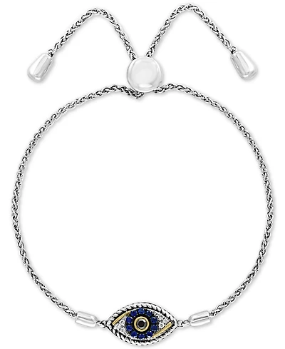 Effy Sapphire (1/10 ct. t.w.) & Diamond (1/10 ct. t.w.) Evil Eye Bolo Bracelet in 14k Gold & Sterling Silver