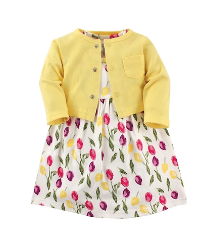 Luvable Friends Baby Girls Dress and Cardigan 2pc Set
