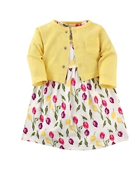 Luvable Friends Baby Girls Dress and Cardigan 2pc Set