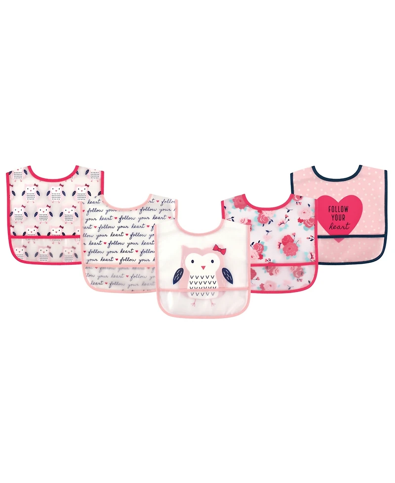 Hudson Baby Infant Girl Waterproof Peva Bibs 5pk, One Size